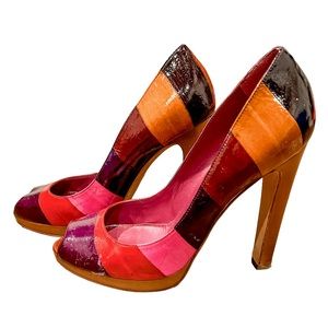 Vintage Sergio Rossi Italian Color block leather high heels